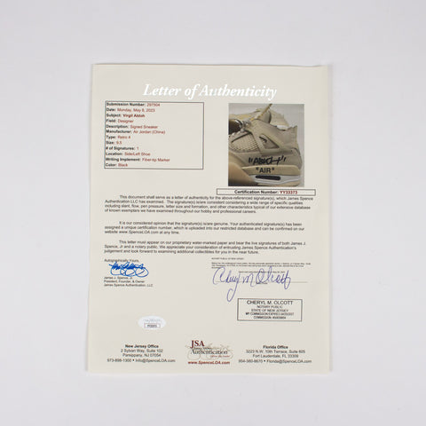 Jordan 4 Off-White Sail signed by Virgil Abloh